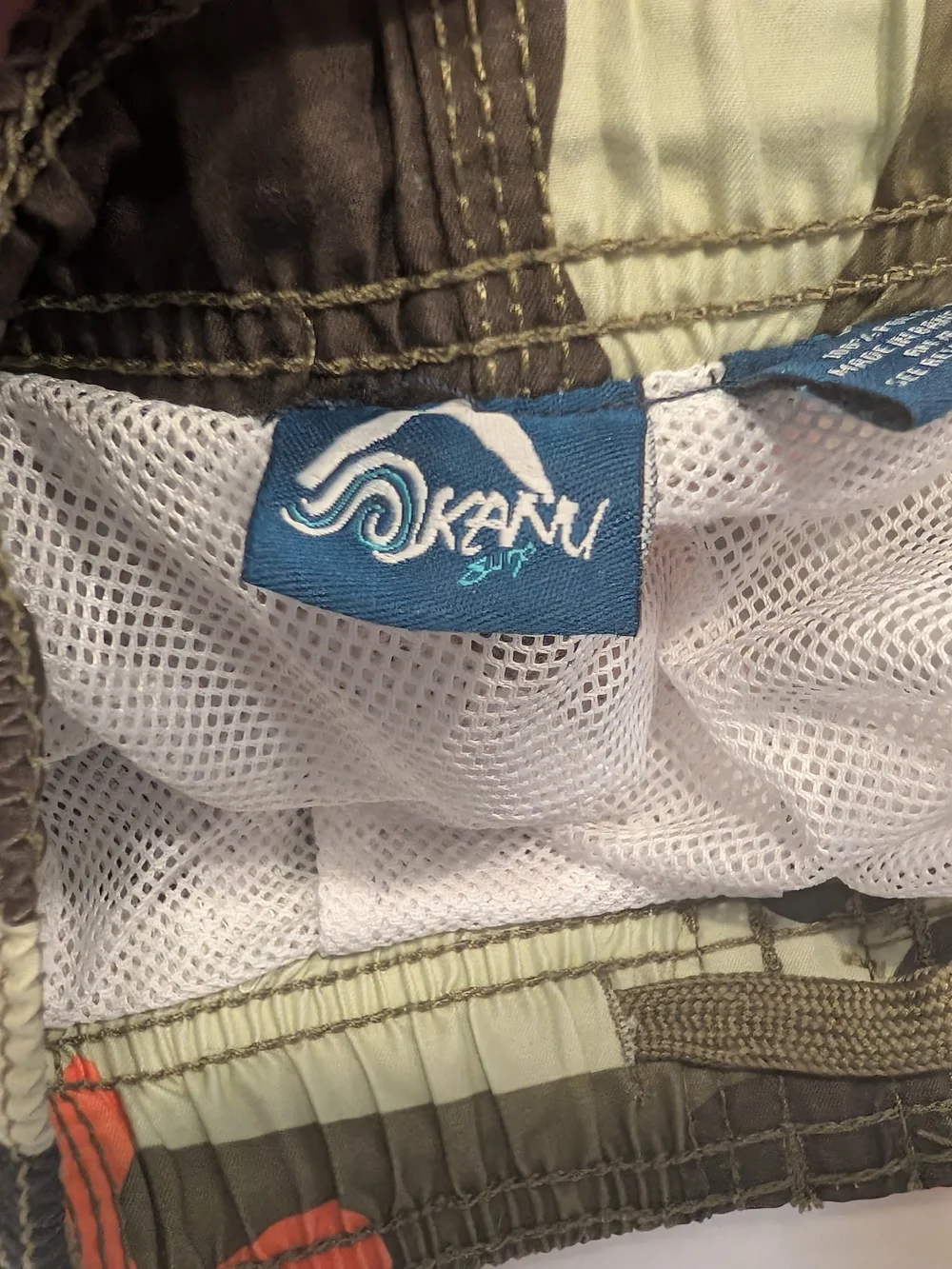 Kanu Surf Boys' Camo Swim Trunks in Olive, Black & Orange size 8